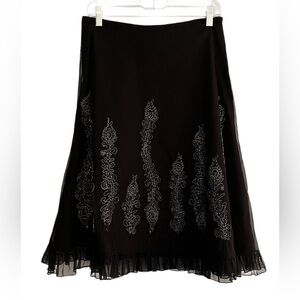 Vintage A-line Skirt Elegant Black Embroidered Embellishments Size 10